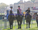 British young eventers Laura Collett, Georgie Spence, & Ben Hobday exercising their horses